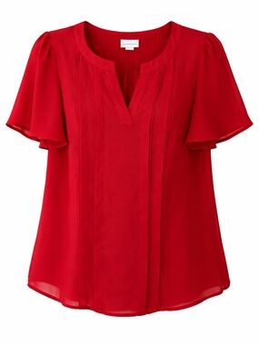Liz Claiborne Vibrant Red Flutter Sleeve V-Neck Blouse